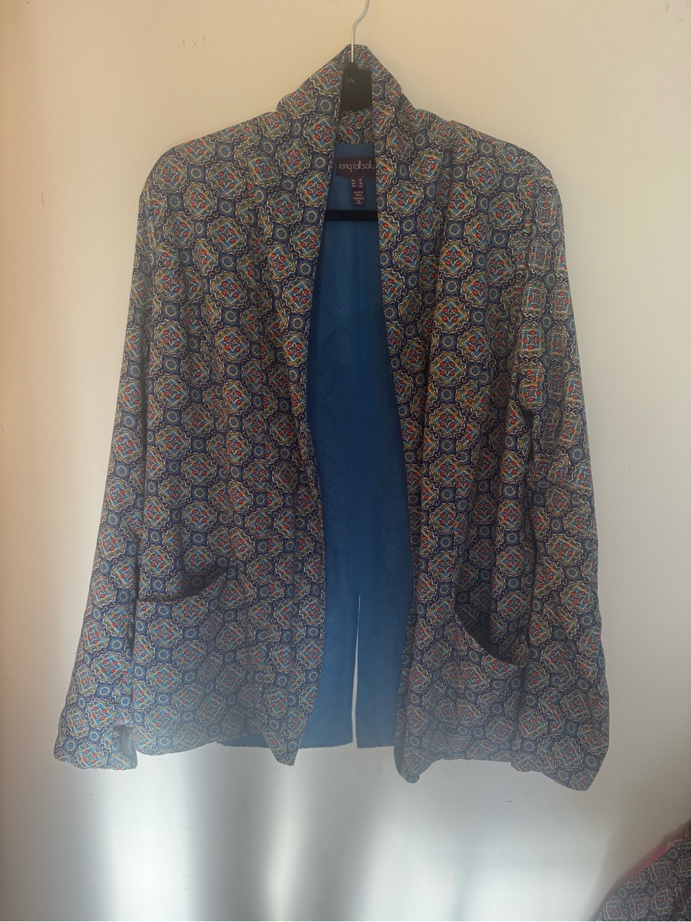 Long Tall Sally Blue Patterned Open Front Jacket and pants